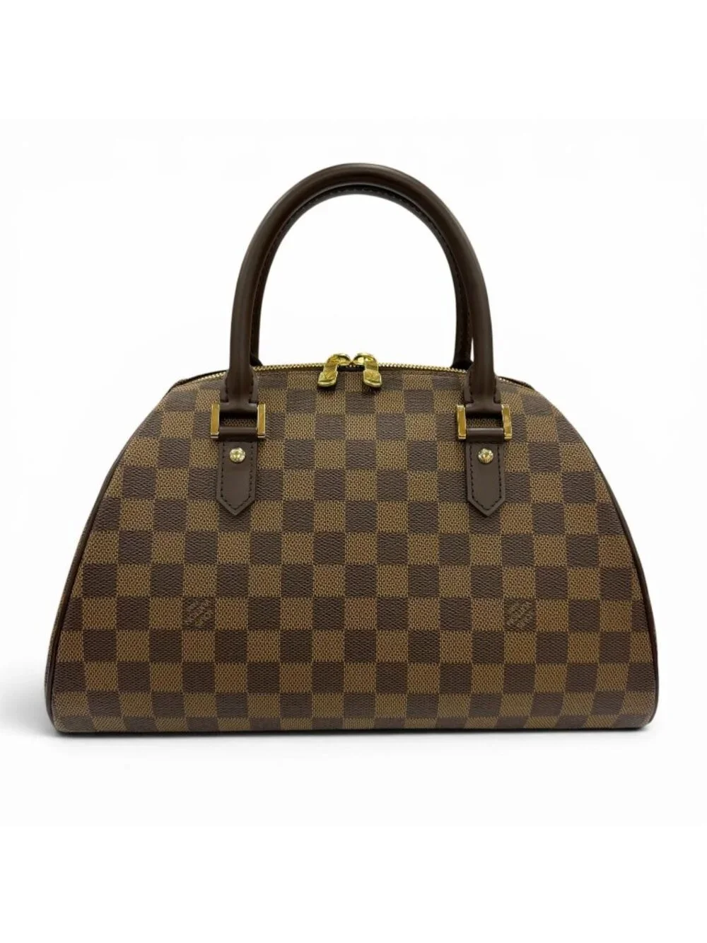 Louis Vuitton Riviera Damier Canvas Leather Handbag Brown Gold